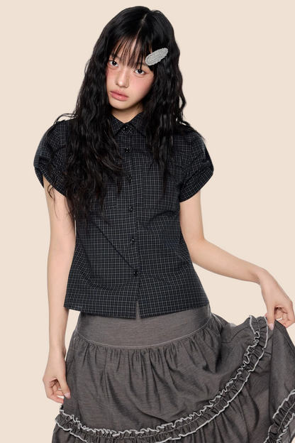 Plaid Retro Short Blouse Set-Up