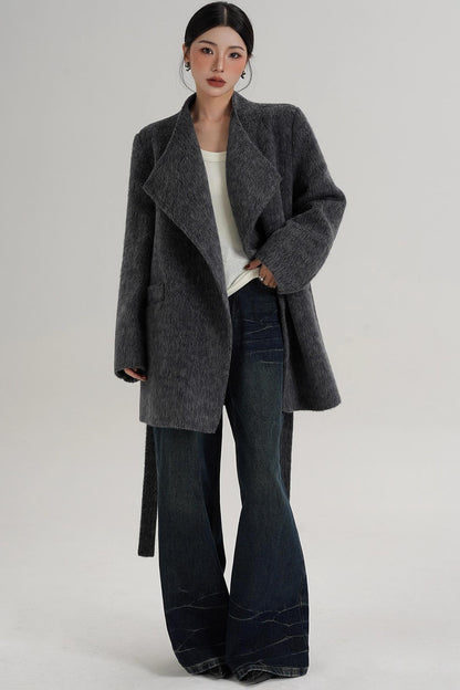 Elegant Gray-Blue Wool Coat