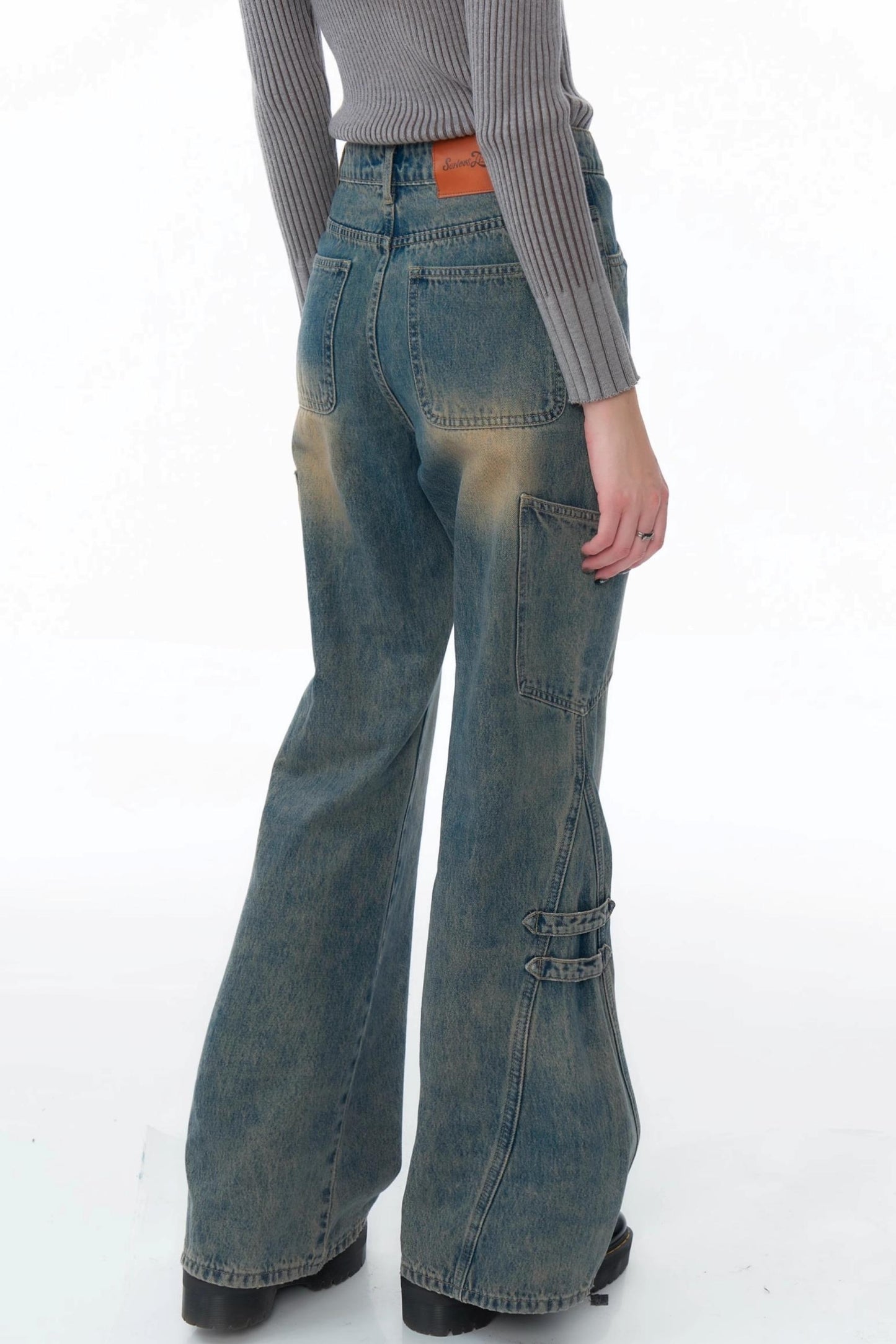 High-Waisted Washed Bootcut Pants