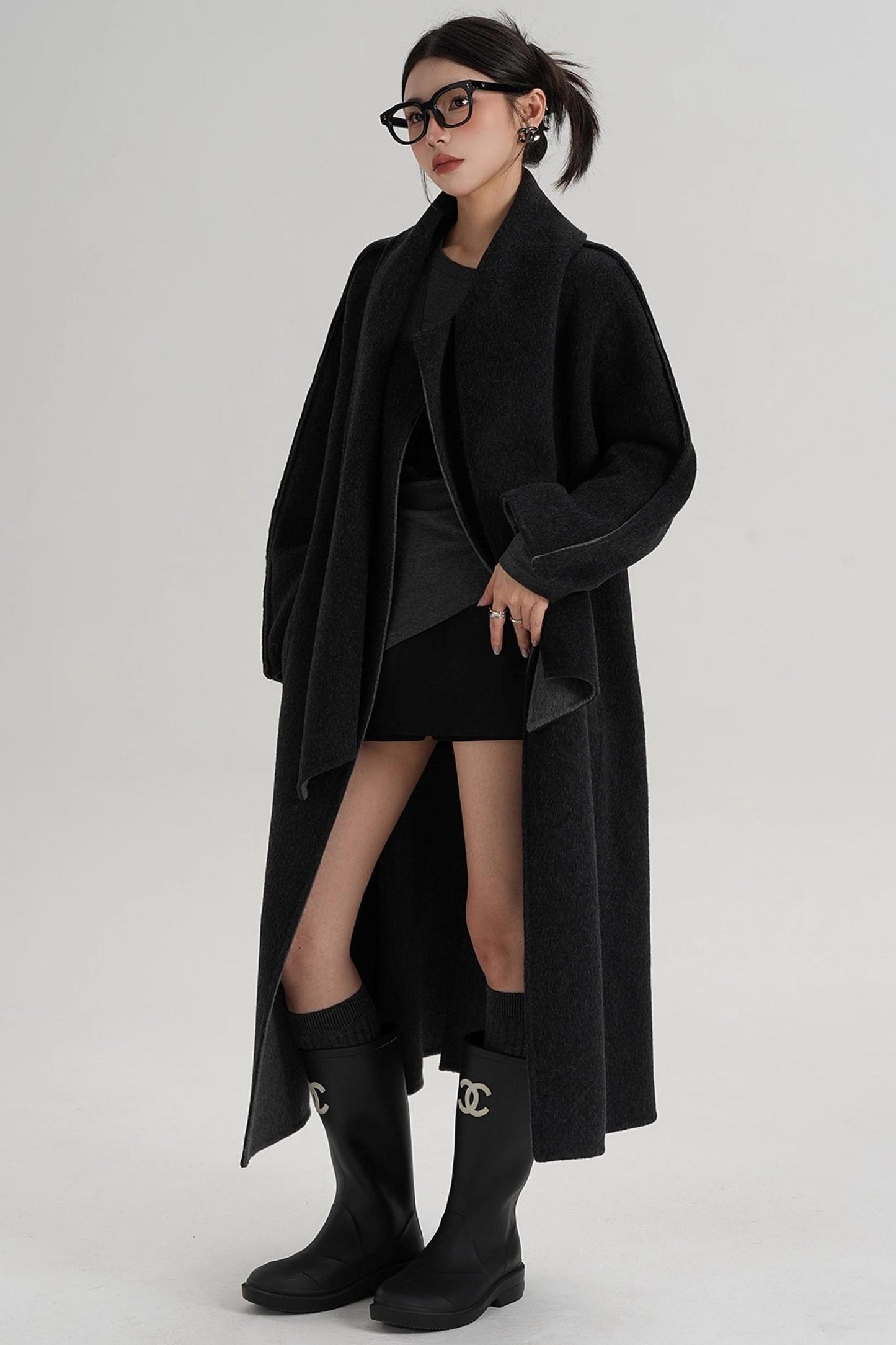 Reversible Two-Tone Scarf Wool Coat