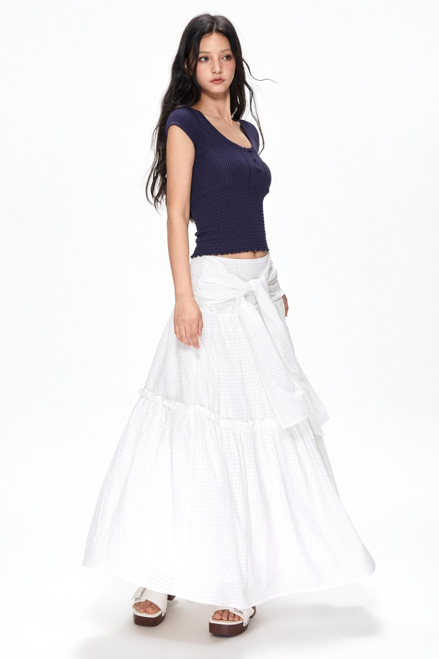 Vintage White Mesh Midi Skirt