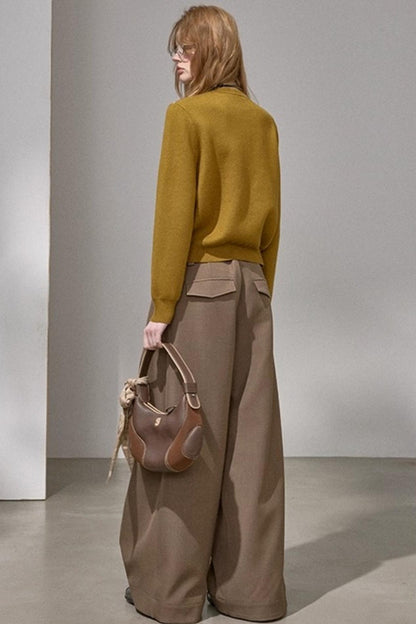 Button Pleated Winter Pants