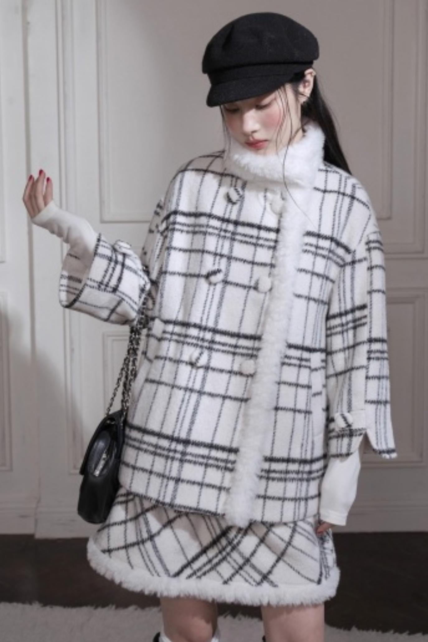 Checkered Wool Plaid Dress Set-Up