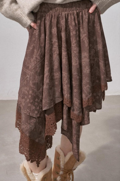 Lace Asymmetrical Winter Skirt