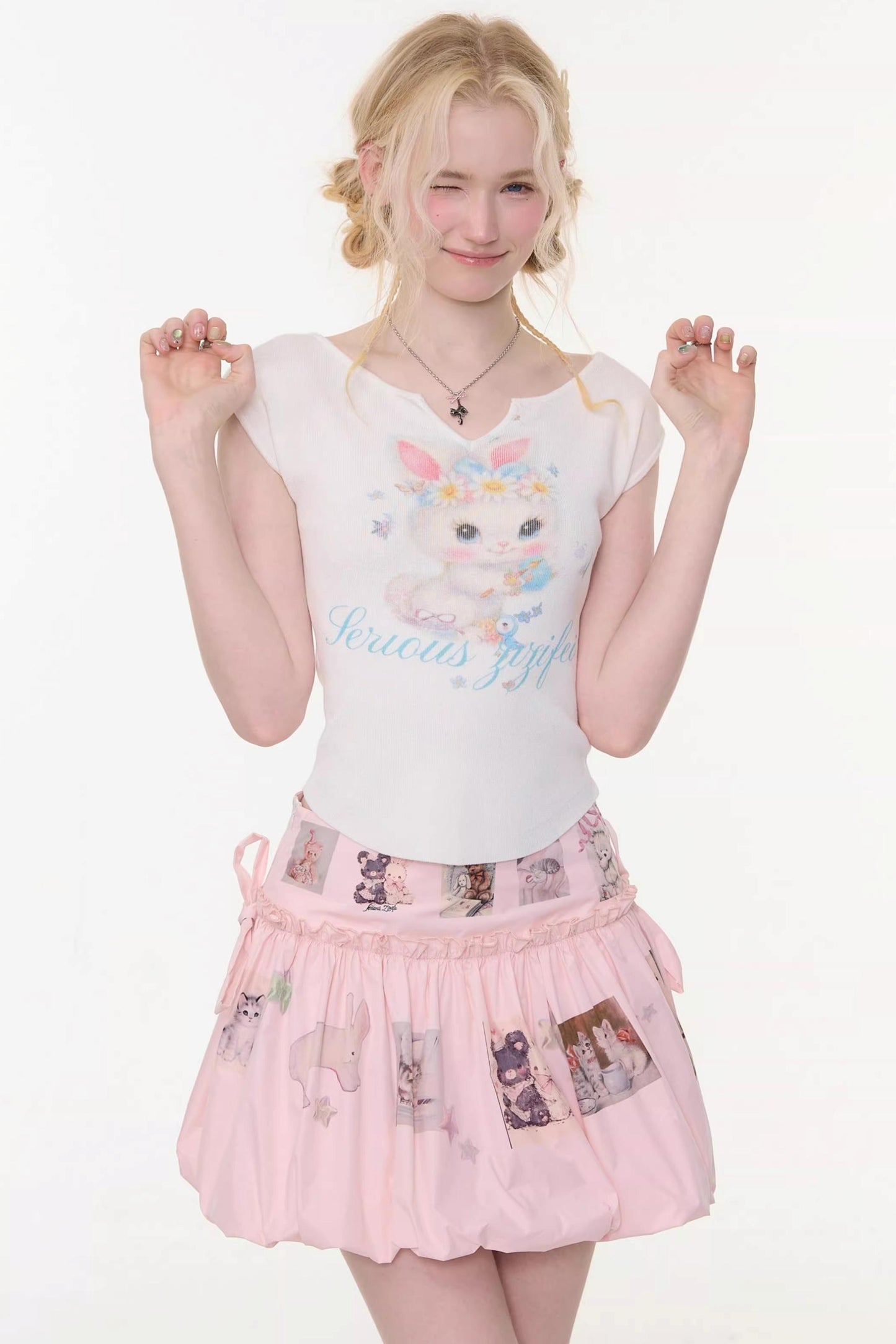 White Rabbit Print Slim Top