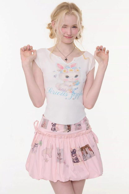 White Rabbit Print Slim Top