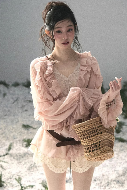 Ruffled Lace Chiffon Blouse