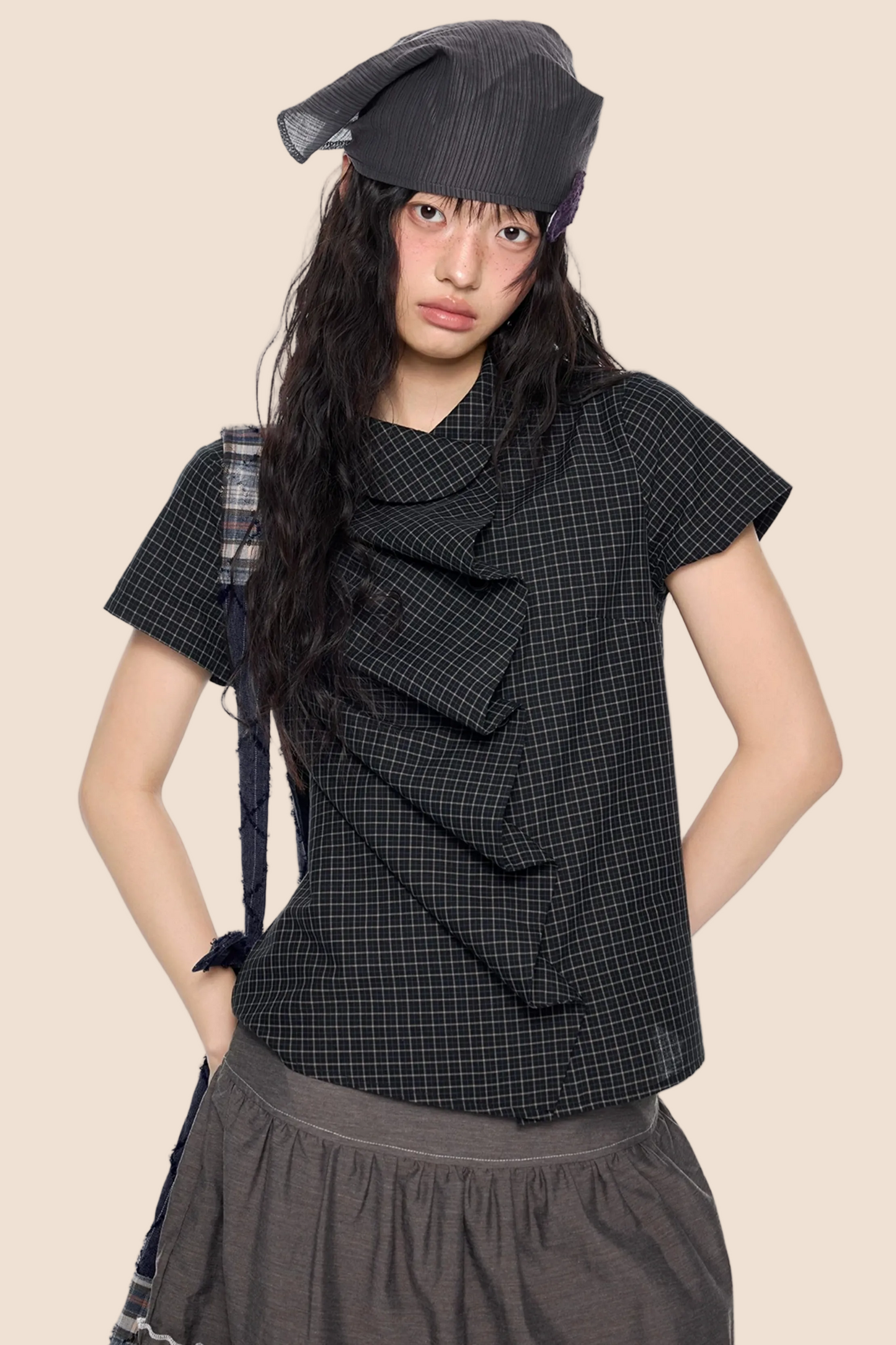 Doll Collar Plaid Blouse