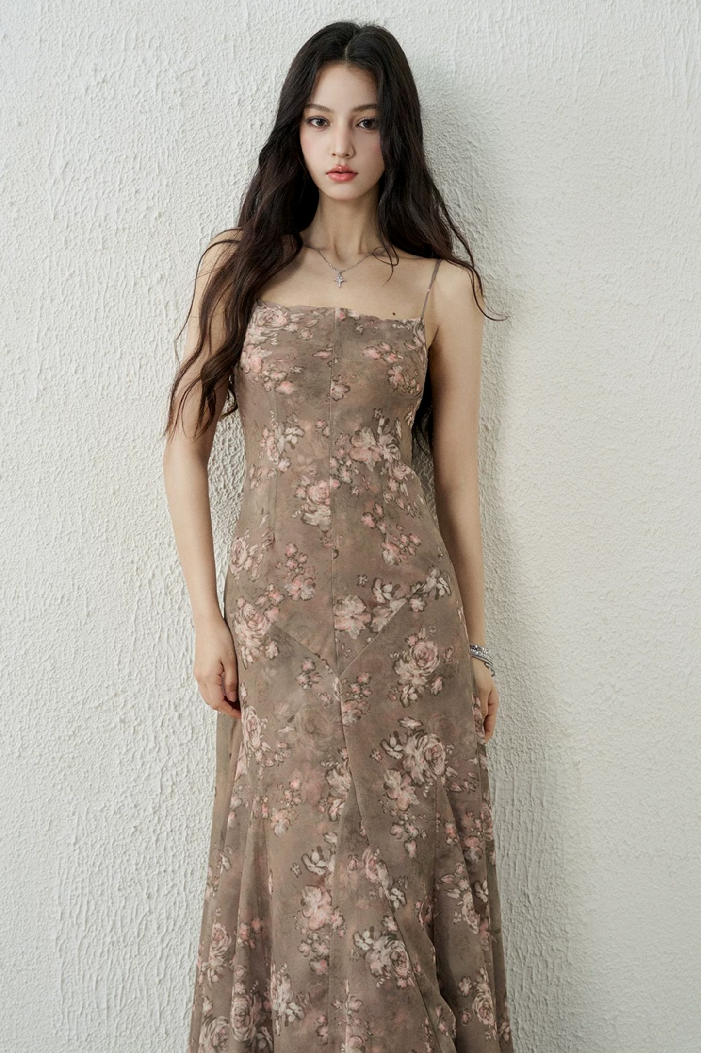 Chic Brown Floral Strap Dress