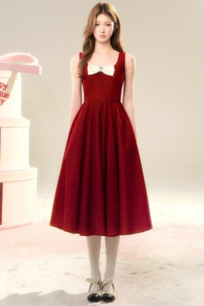 Red Velvet Bow Dress
