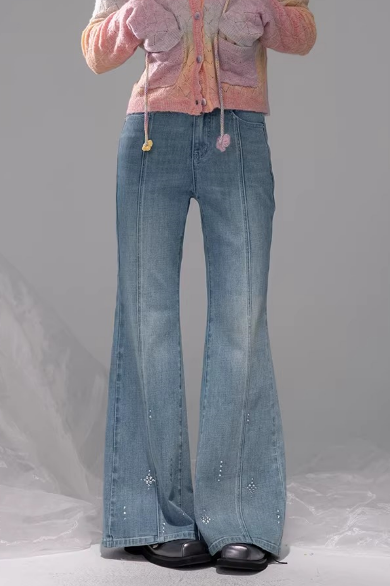 Starlight Blue Rhinestone Flared Jeans