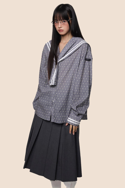 Navy Polka Dot Striped Shirt