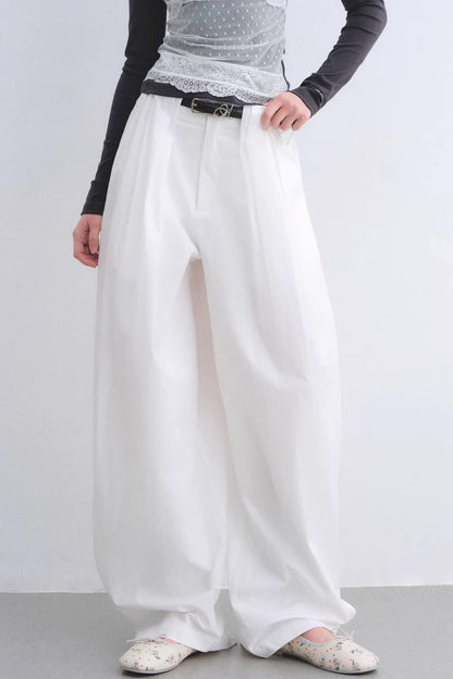 White Pleated Wide-Leg Pants Set-Up