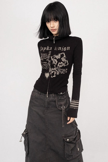 American Vintage Spice Monogram Black Long Sleeve Top