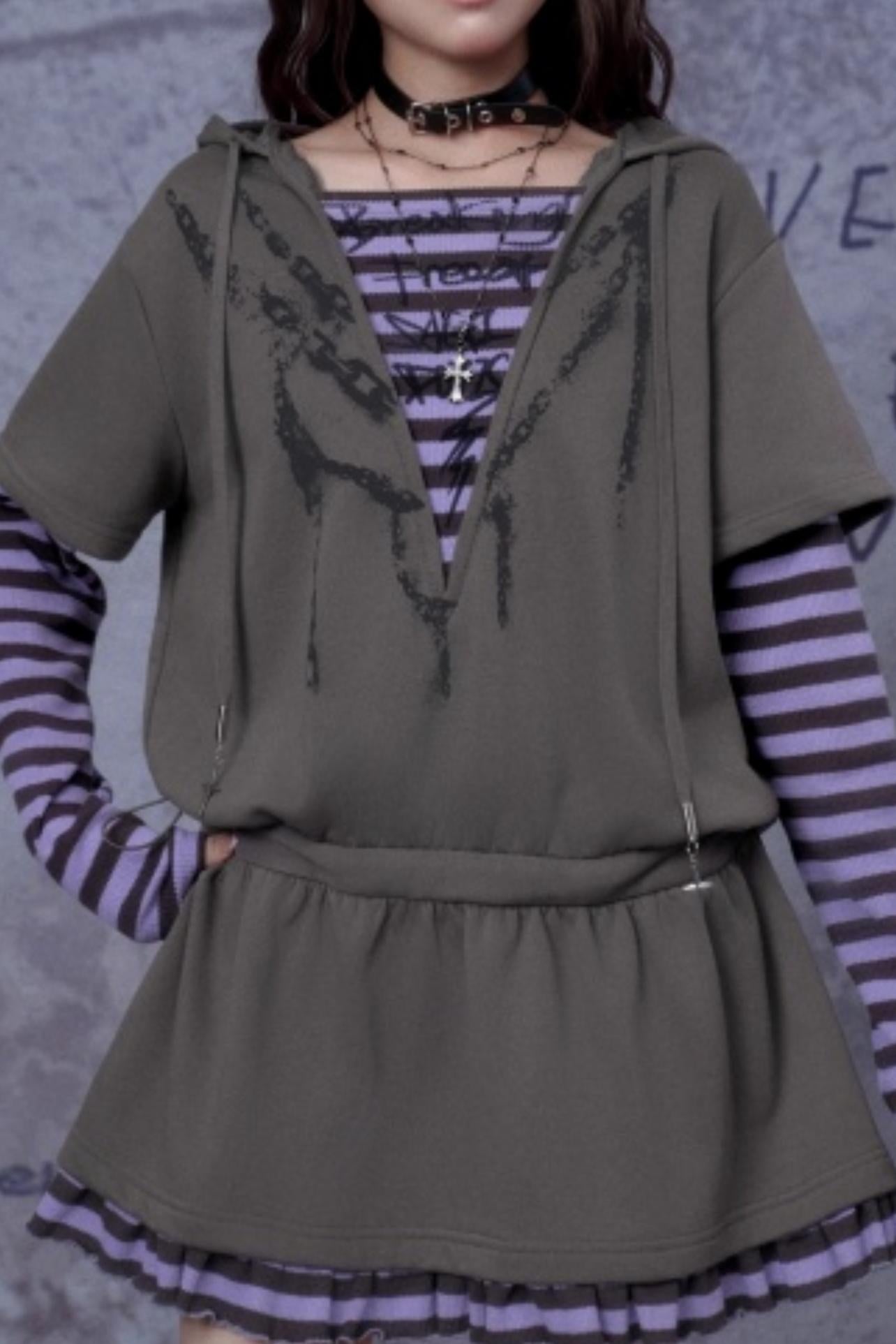 Purple Spirit Fake Two Hooded Dress