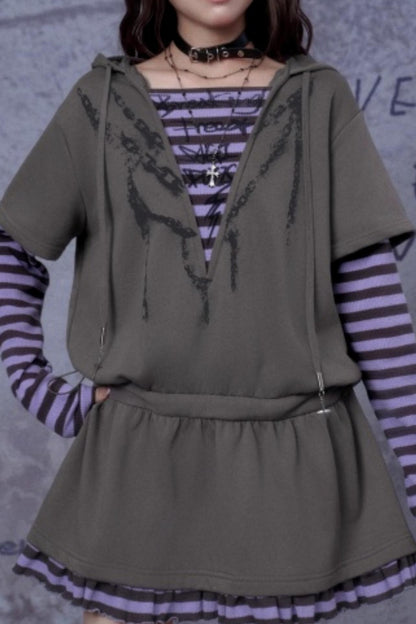 Purple Spirit Fake Two Hooded Dress
