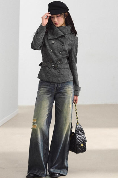 Wool Blend Lace-Up Jacket