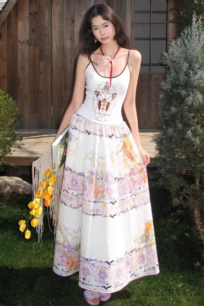 Violet Embroidered Suspender Dress