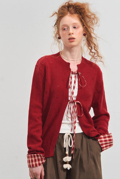 Vintage Check Lace-Up Cardigan