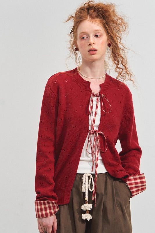 Vintage Check Lace-Up Cardigan