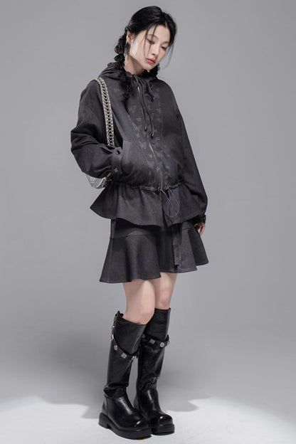 Morning Gray Hooded Jacket & Skirt Set