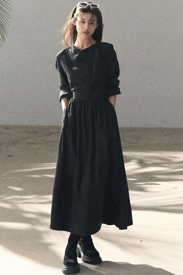 Lyocell Ribbon Collar Dress