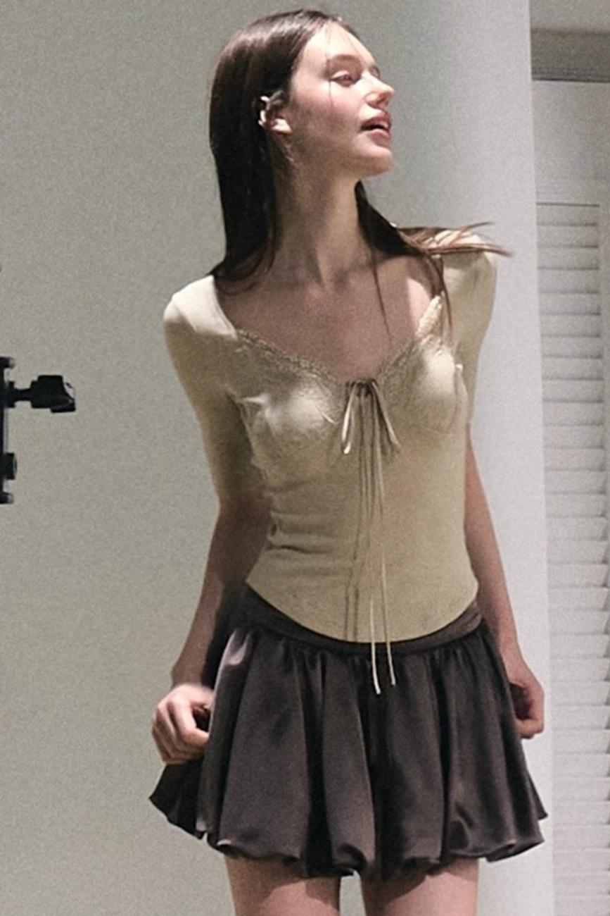 Taste of Cardamom Lace Knit V-Neck Top