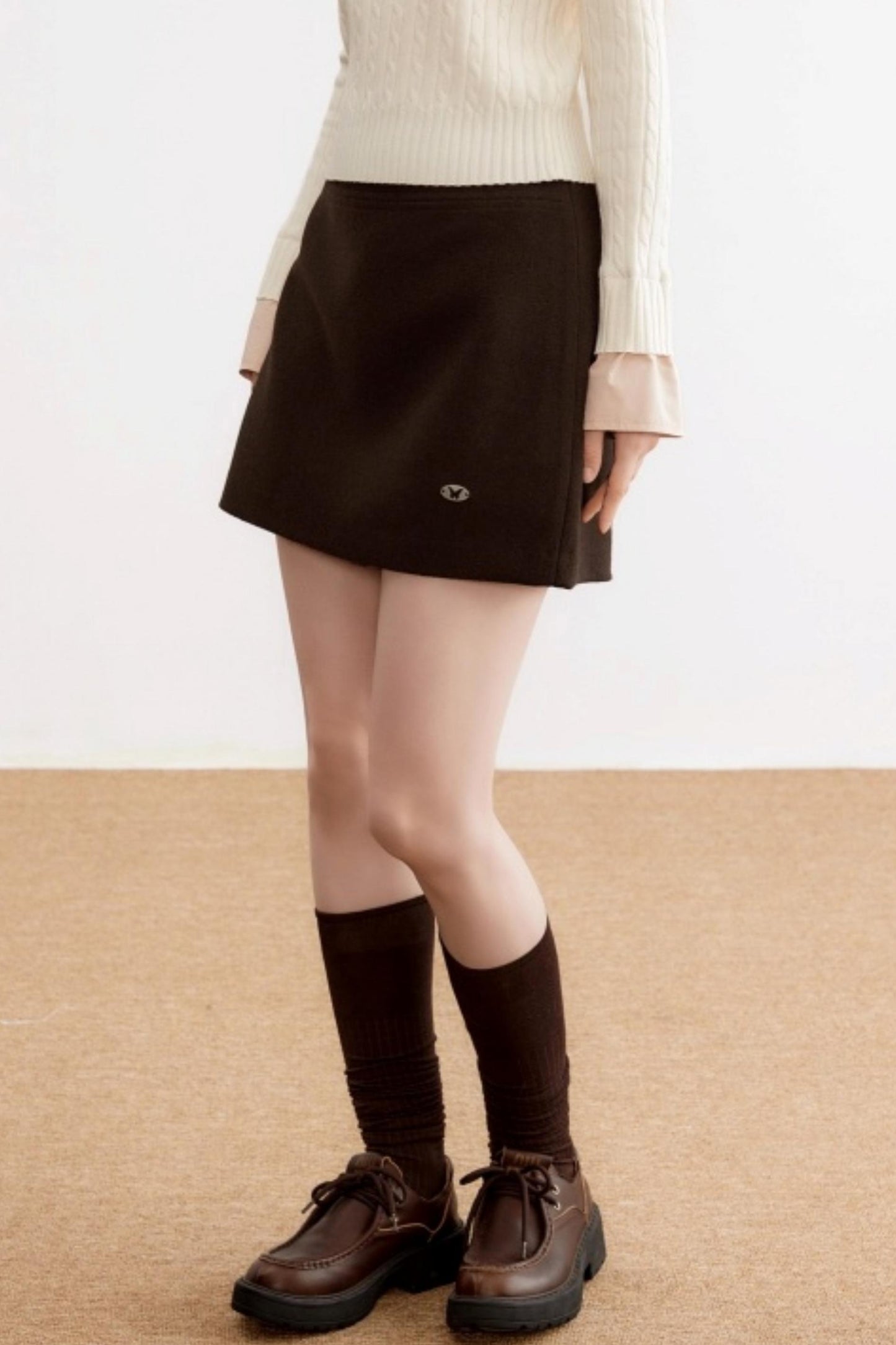 Brown Woolen A-Line Skirt