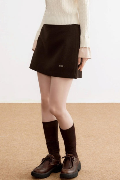 Brown Woolen A-Line Skirt