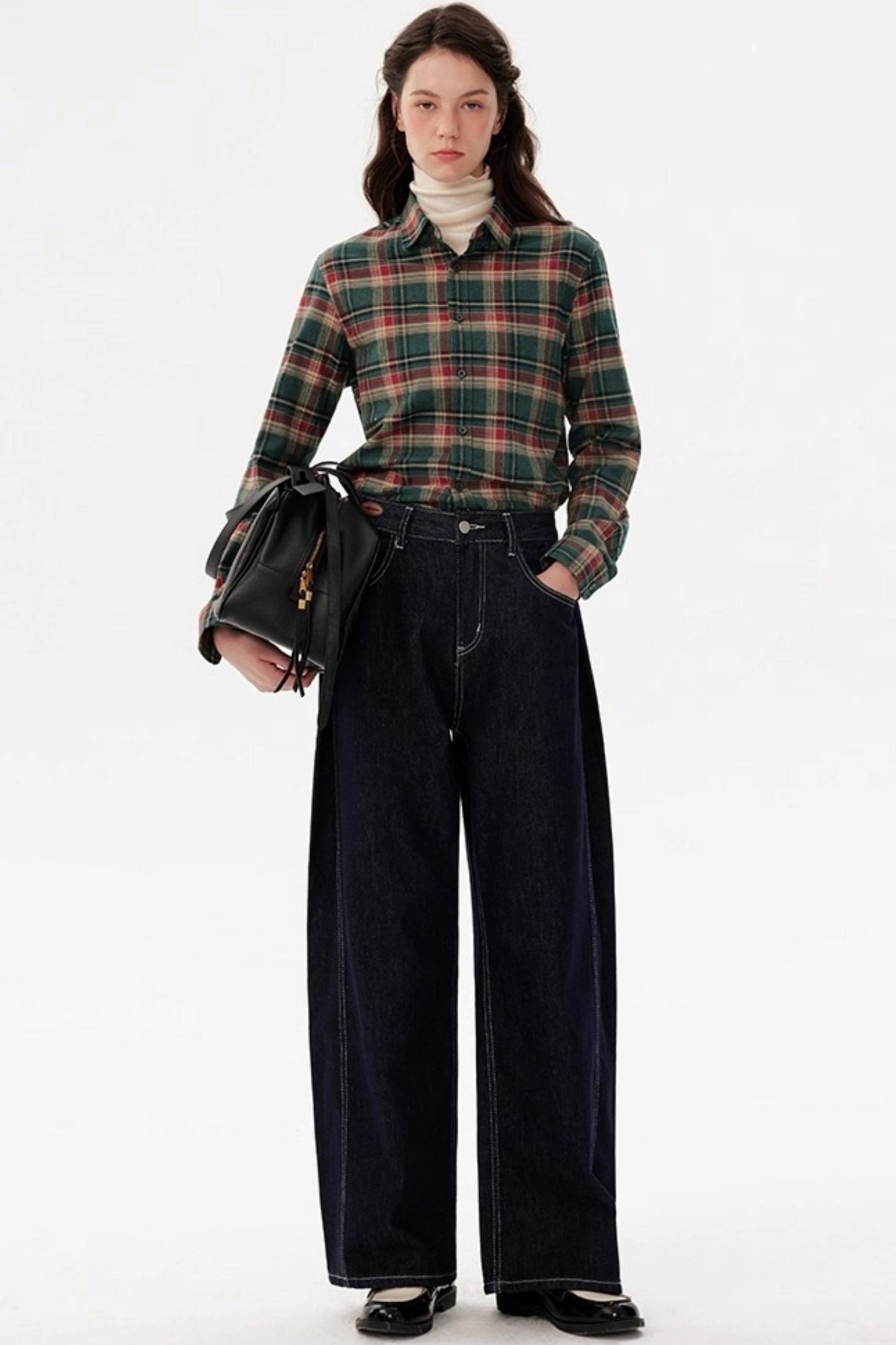 Contrast Check Long Sleeve Lapel Shirt