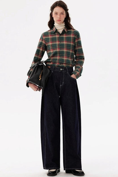 Contrast Check Long Sleeve Lapel Shirt