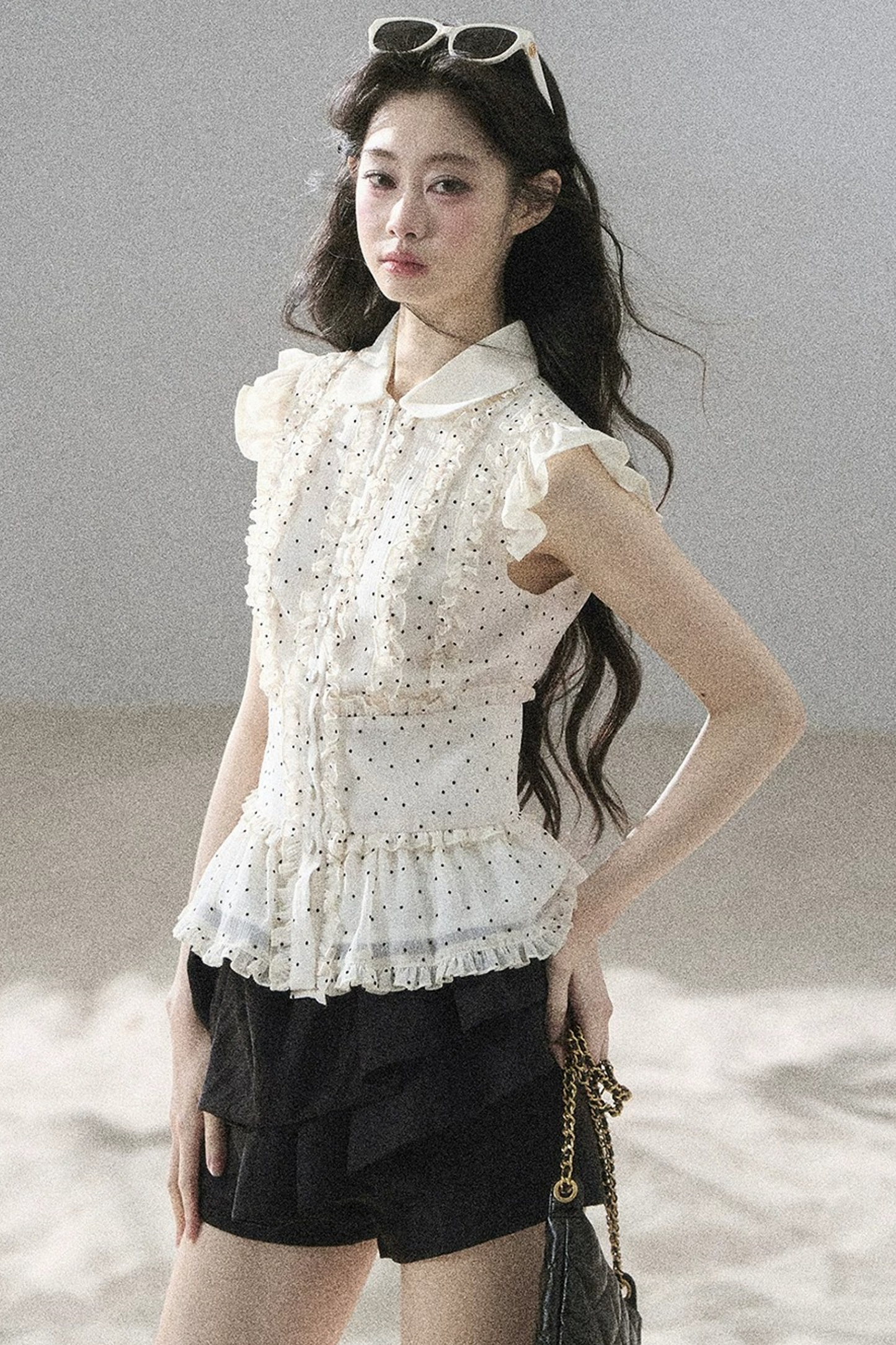 Ruffled Polka Dot Chiffon Blouse