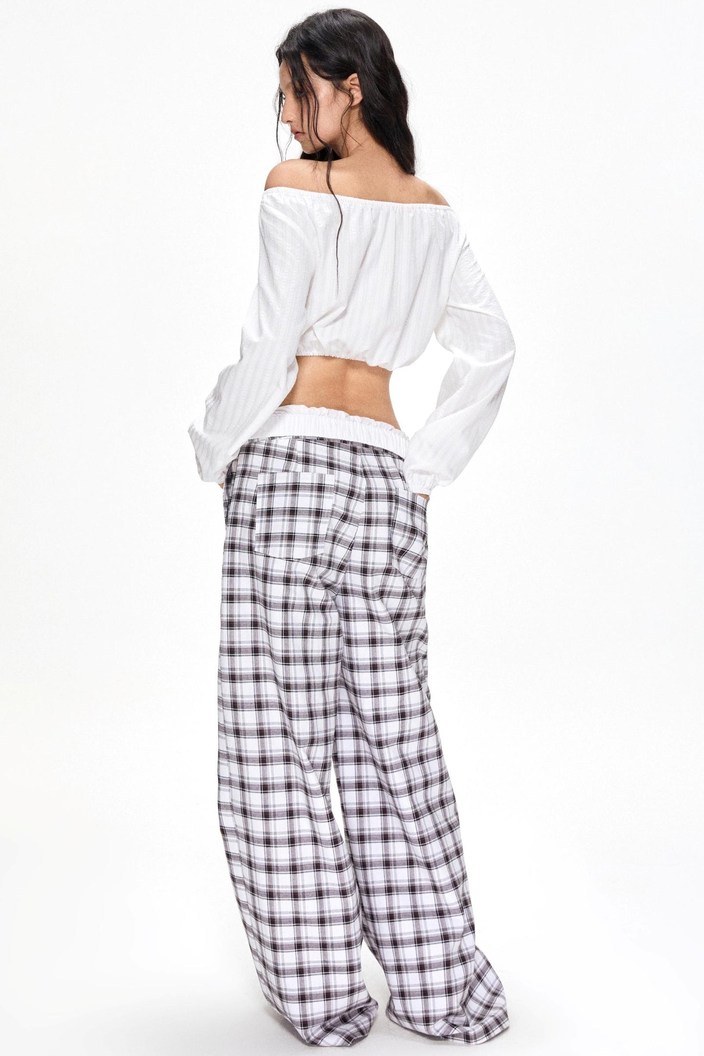 Summer Plaid Wide-Leg Pants