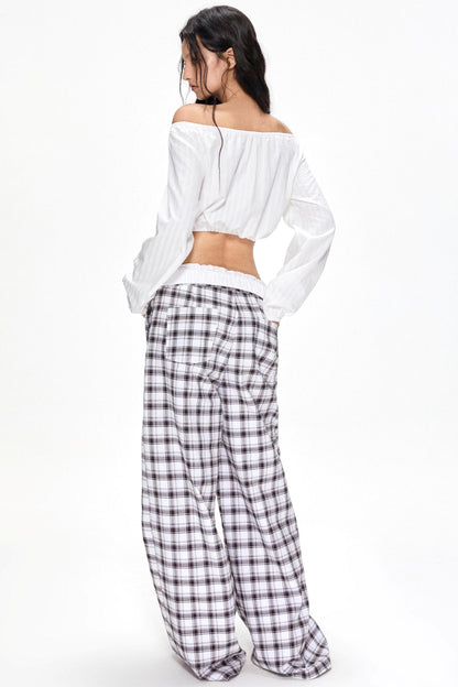 Summer Plaid Wide-Leg Pants