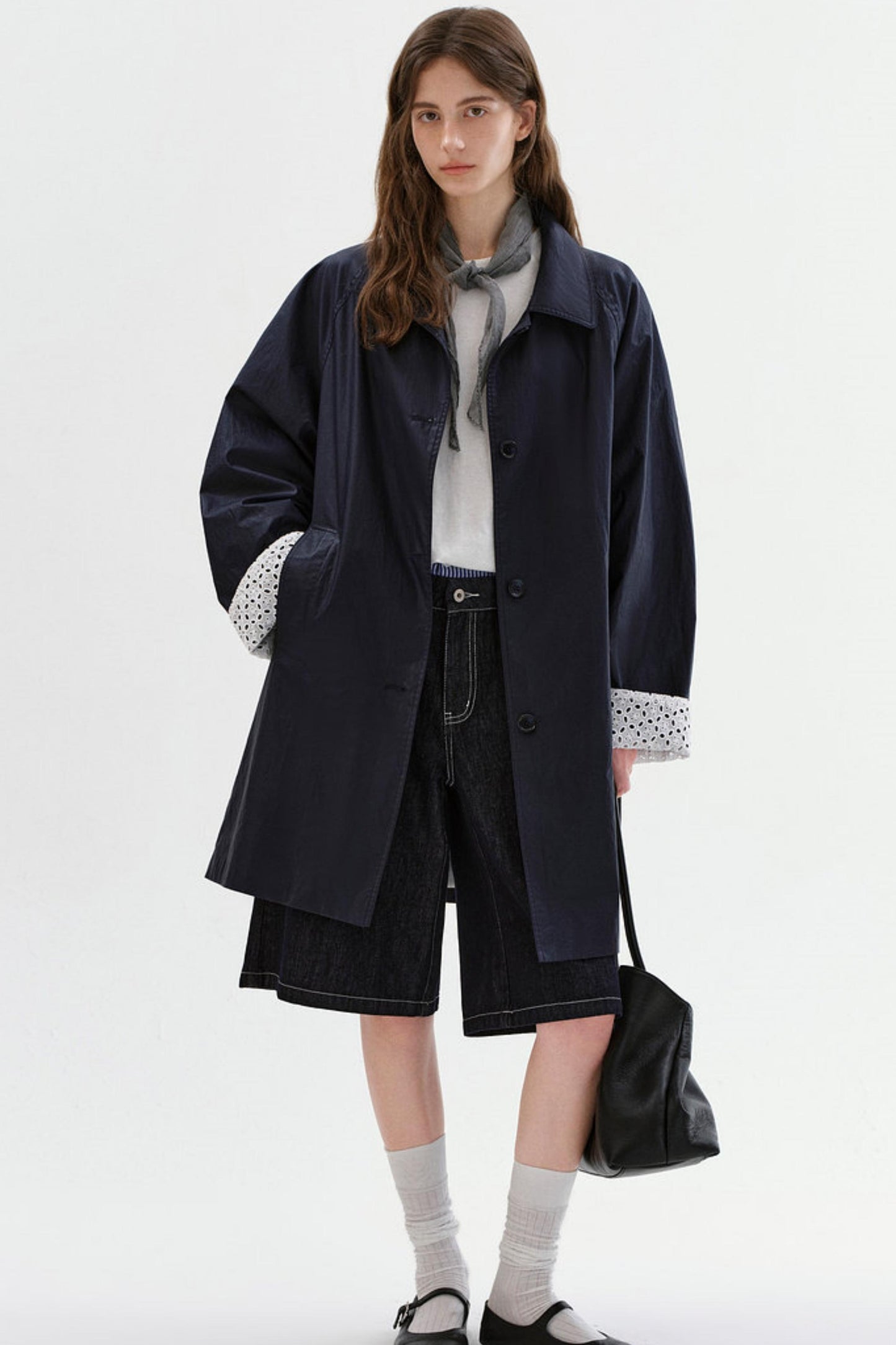 Kunstlederjacke mit Hohlem Stickmuster