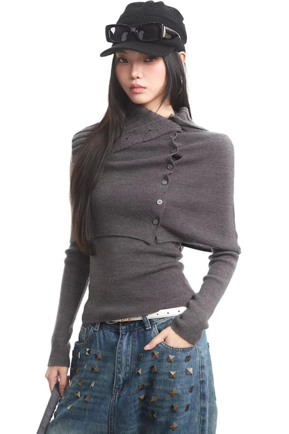 Gray Knitted Turtleneck Sweater