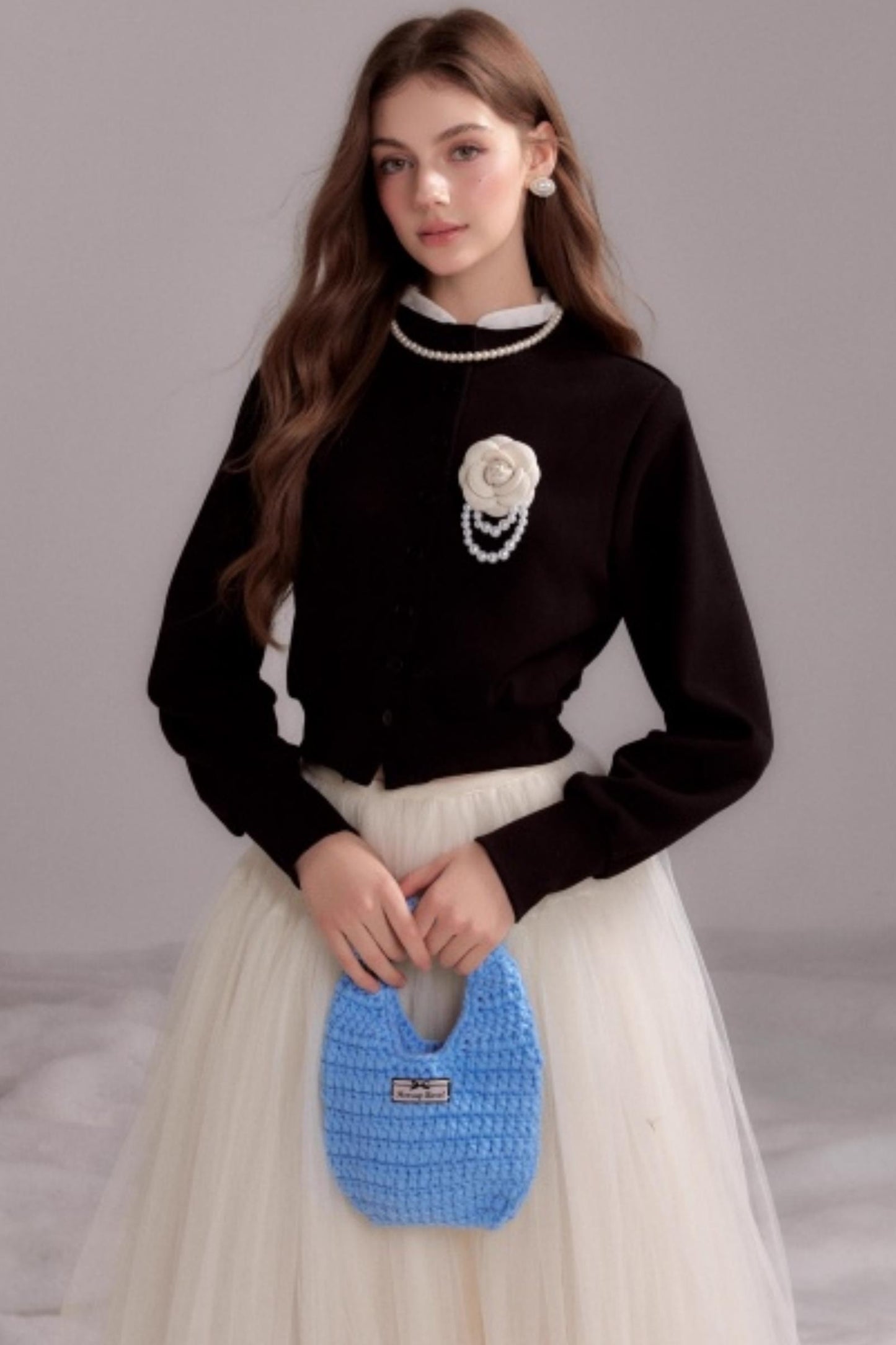 Button-Knit Crew Neck Cardigan