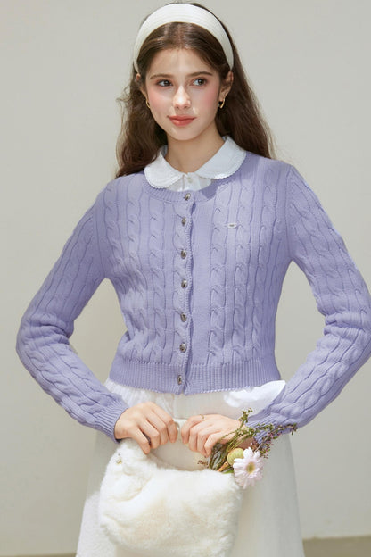 Crew-Neck Knitted Cardigan