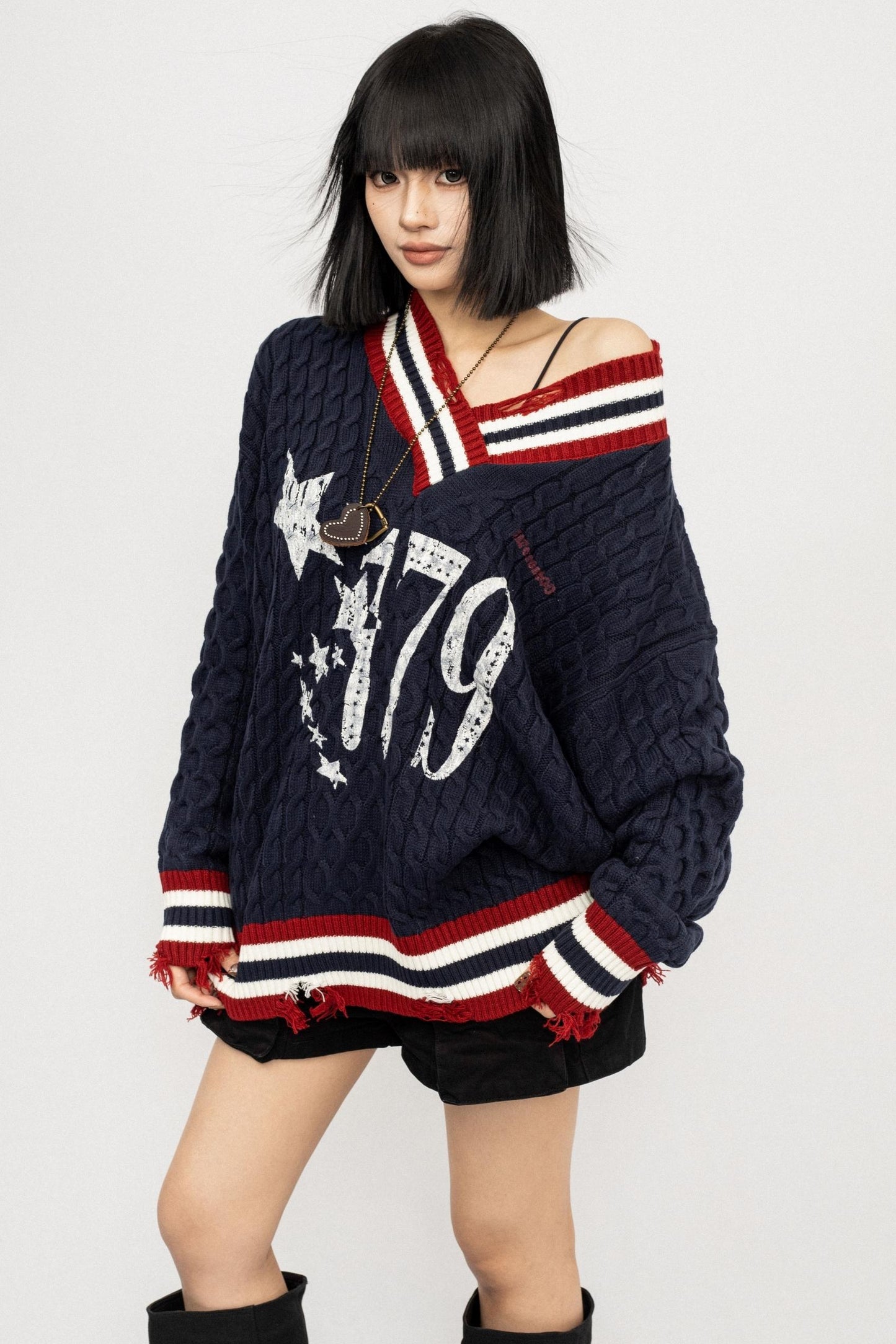 Lazy V-Neck Knitted Top