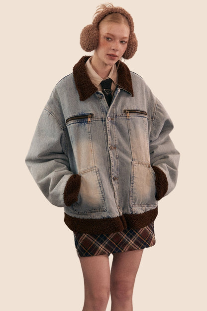 Retro Short Denim Lambswool Jacket