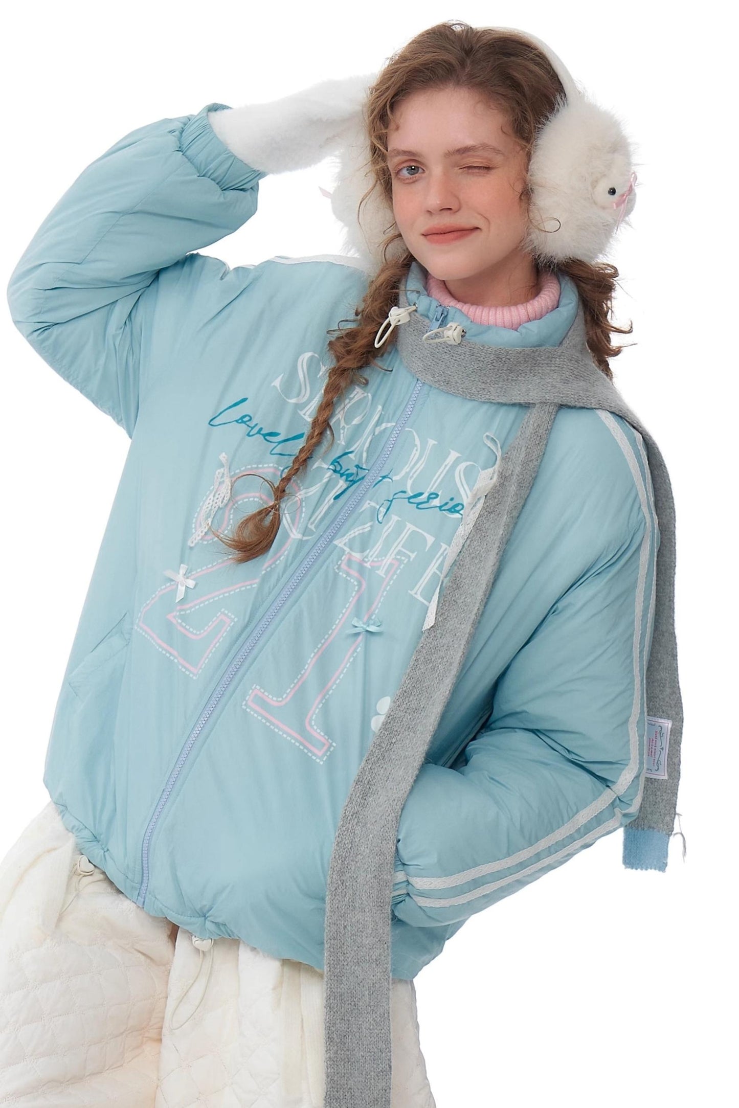 Retro Sky Blue Sports Cotton Jacket