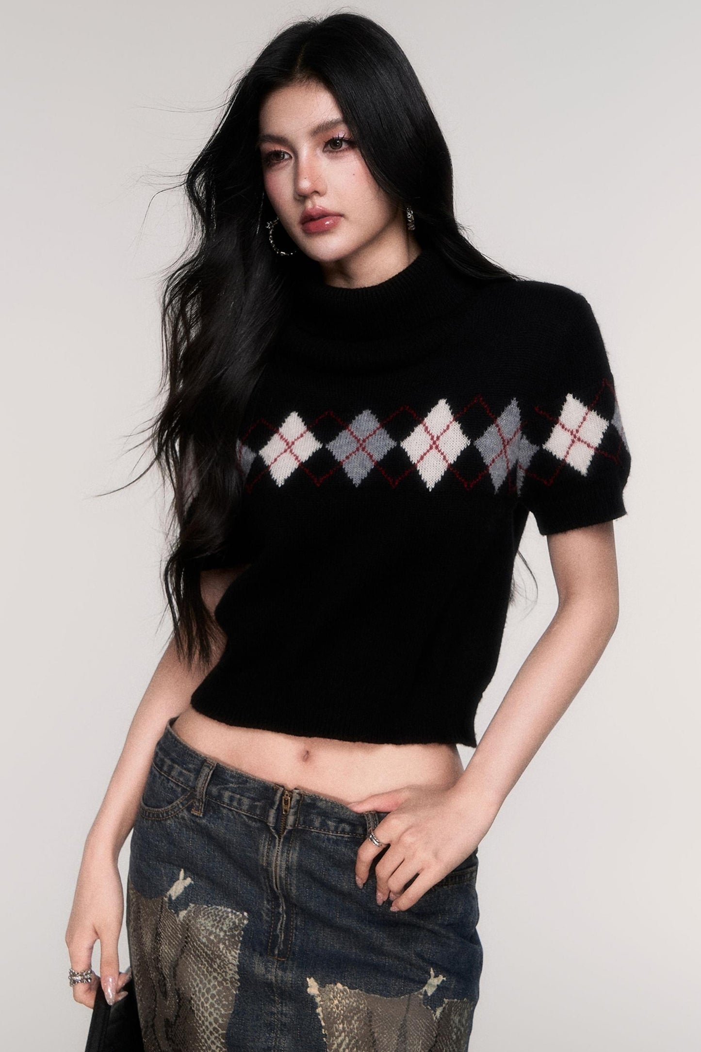 Trendy High Neck Short Sleeve Top