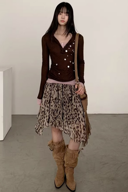 Leopard Asymmetrical Retro Skirt