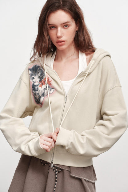 Luminous Kitten Print Hooded Jacket
