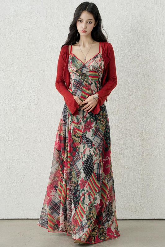 Plaid Backless Suspender Dress Set-Up