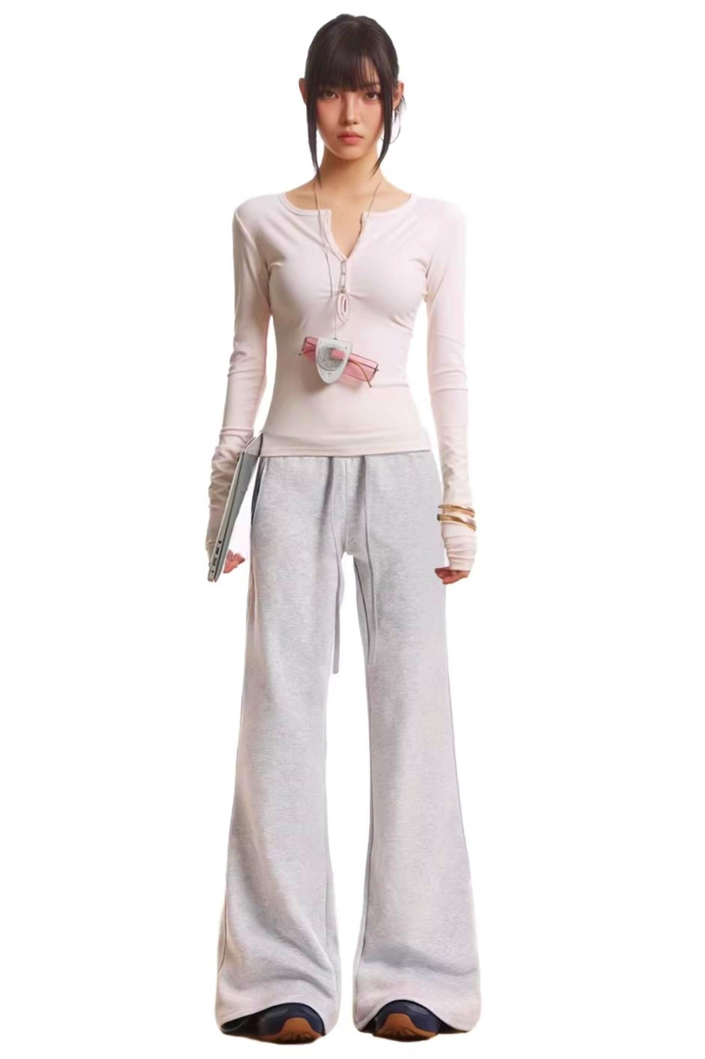 Black Knitted Bell-Bottom Pants