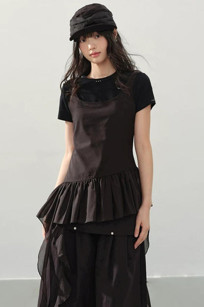 Camisole Asimétrico con Volantes Negro