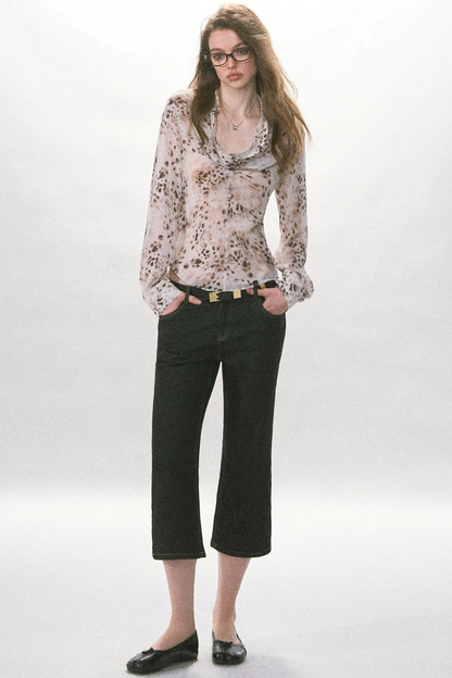 Hellfarbenes gepunktetes Slim-Fit-Chiffon-Oberteil