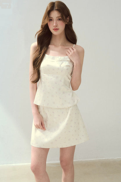 Satin Floral Camisole Skirt Set-Up