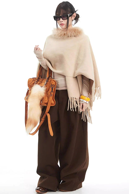 Khaki Fur Collar Knit Vest